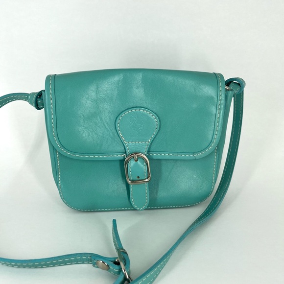 Vera Pelle Made in Italy Genuine Leather Turquoise Blue Crossbody Bag Preowned - Picture 3 of 10